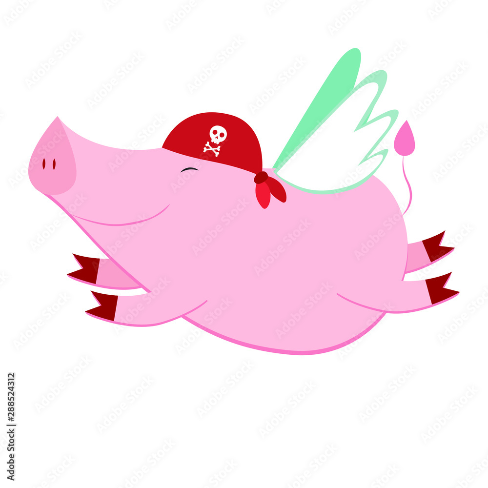 Fototapeta premium Pig pirate, cartoon, vector illustration