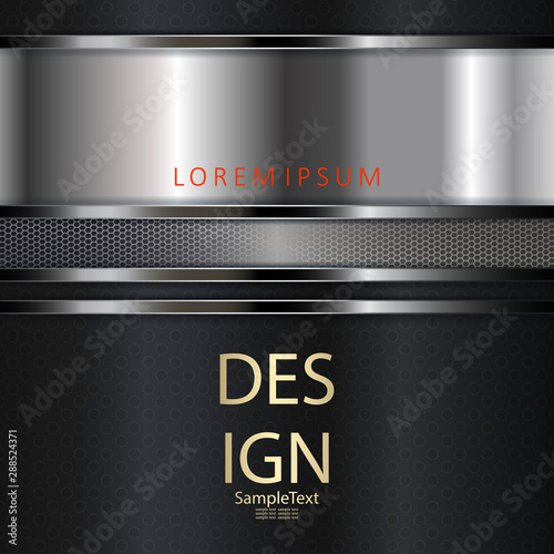 Abstract background of dark gray hue with a mesh rectangular frame in metallic color