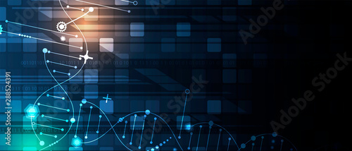 Abstract artificial intelligence DNA technology. Science and social concept.  Futuristic connection structure background