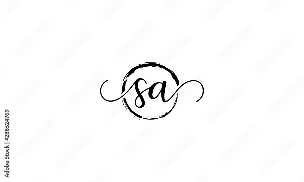SA Initial handwriting logo vector, SA Initial handwriting logo design with a circle. Zen Circle Brush, handwritten logo for fashion, team, wedding, luxury logo. SA initial  logo