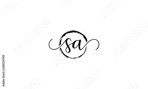 SA Initial handwriting logo vector, SA Initial handwriting logo design with a circle. Zen Circle Brush, handwritten logo for fashion, team, wedding, luxury logo. SA initial logo