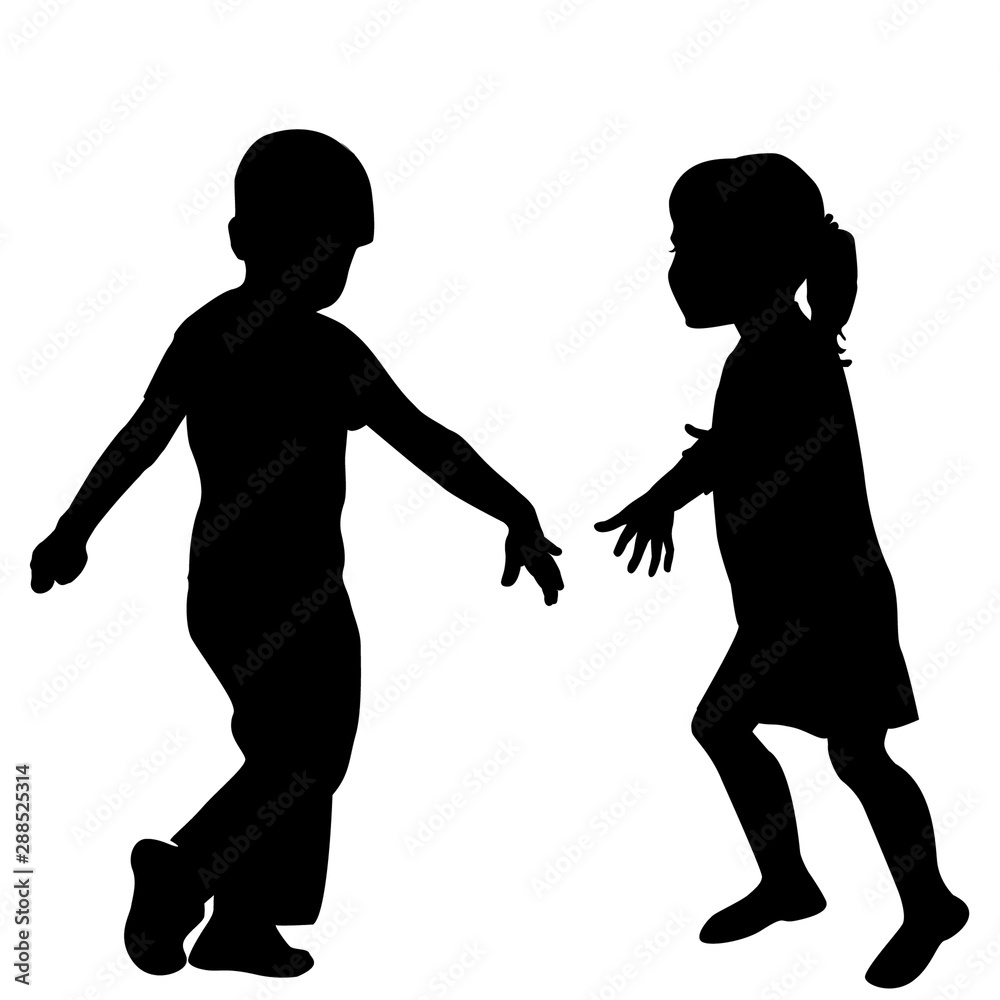 Silhouette of a girl and a boy playing together