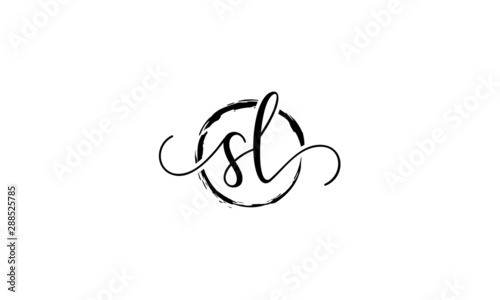 SL Initial handwriting logo vector, SL Initial handwriting logo design with a circle. Zen Circle Brush, handwritten logo for fashion, team, wedding, luxury logo. SL initial  logo