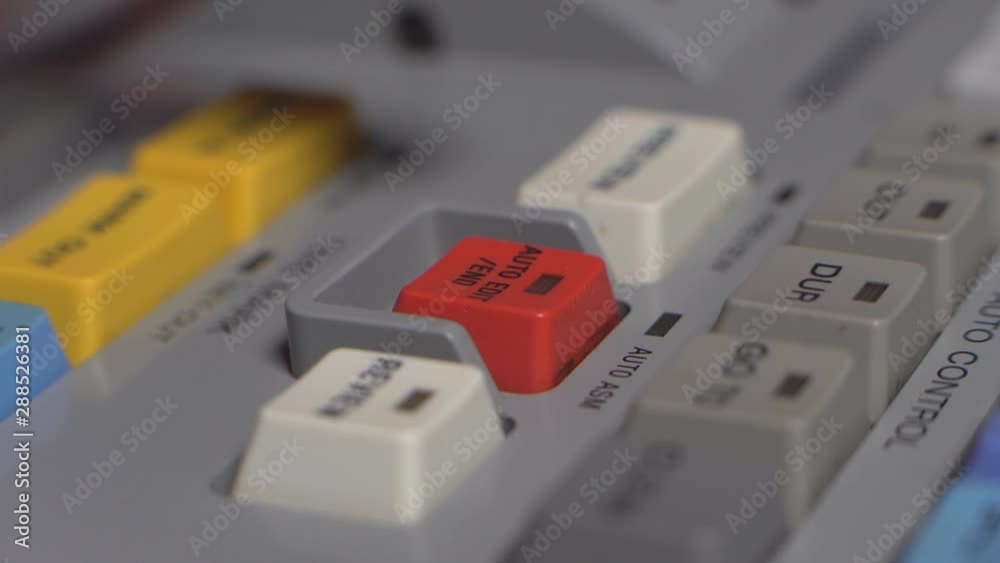 Broadcast Tv Studio Production - Vision Switcher Studio Director broadcast video mixer operation - Close-up of hand Broadcast Tv Studio Production - Vision Switcher Studio Director broadcast video mixer operation - Close-up of hand