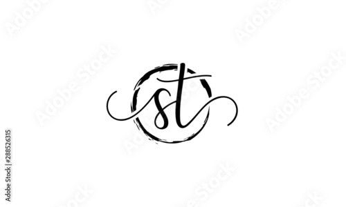 ST Initial handwriting logo vector, ST Initial handwriting logo design with a circle. Zen Circle Brush, handwritten logo for fashion, team, wedding, luxury logo. ST initial  logo 