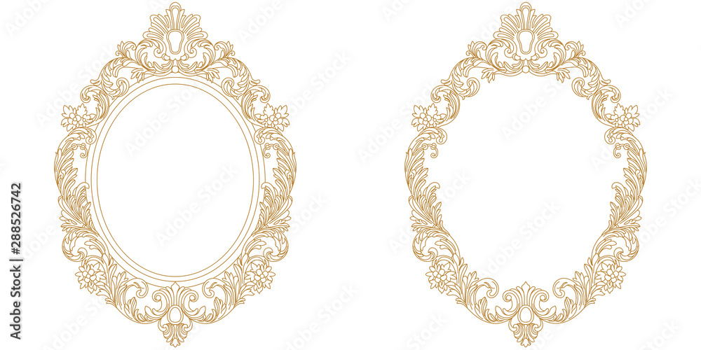 Set of golden vintage border frame engraving with retro ornament pattern in antique baroque style decorative design. Vector 