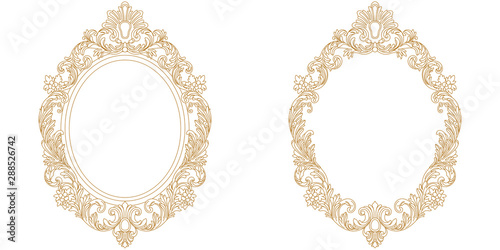 Set of golden vintage border frame engraving with retro ornament pattern in antique baroque style decorative design. Vector 