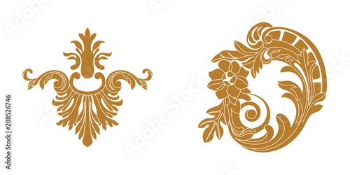 Set of golden vintage baroque ornament, corner. Retro pattern antique style acanthus. 