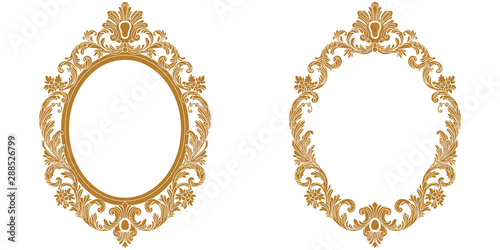 Set of golden vintage border frame engraving with retro ornament pattern in antique baroque style decorative design. Vector 