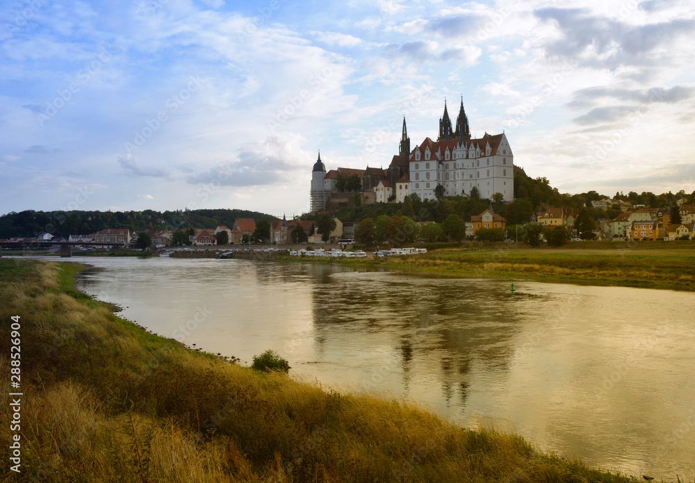 Meissen, Germany, Elbe river with the castle Albrechtsburg