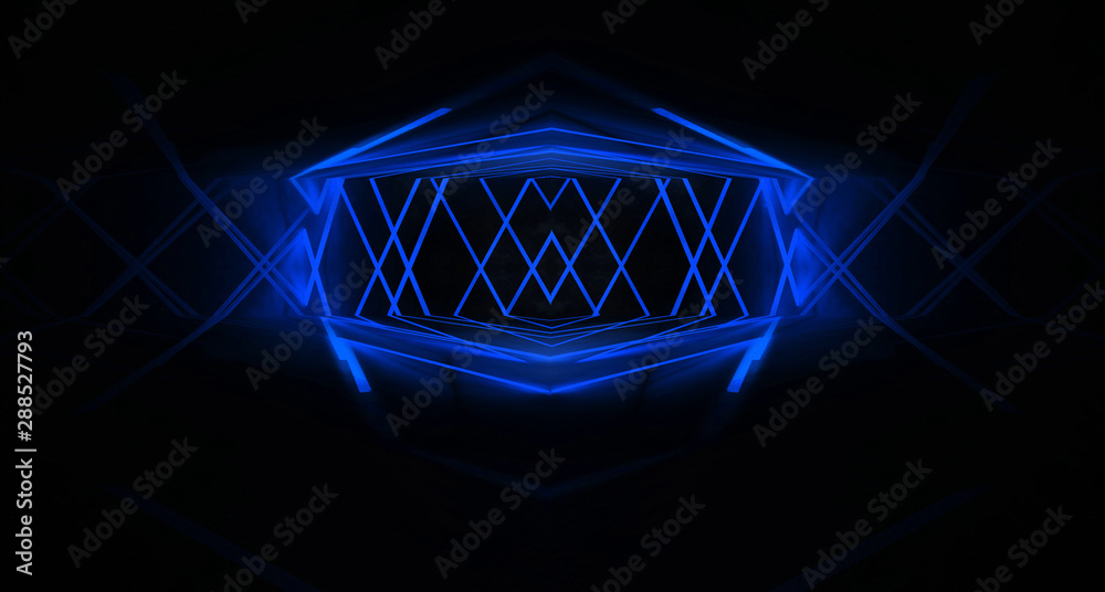 Tunnel in blue neon light, underground passage. Abstract blue background. Background of an empty black corridor with neon light. Abstract background with lines and glow. 3D illustration Tunnel in blue neon light, underground passage. Abstract blue background. Background of an empty black corridor with neon light. Abstract background with lines and glow. 3D illustration