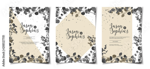 Set of vintage watercolor floral wedding invitation cover layout template