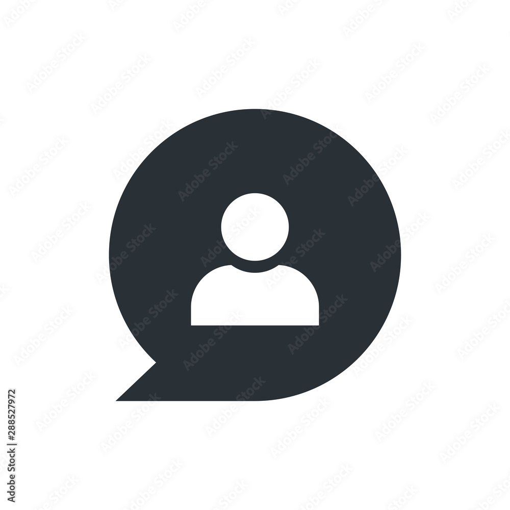 flat vector image on white background, black icon in form of bubble with a man flat vector image on white background, black icon in form of bubble with a man