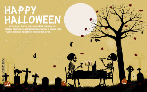 Two skeletons are drinking in the cemetery.There are 5 unique layers red orange black white dark yellow . Easy to change color which you want.