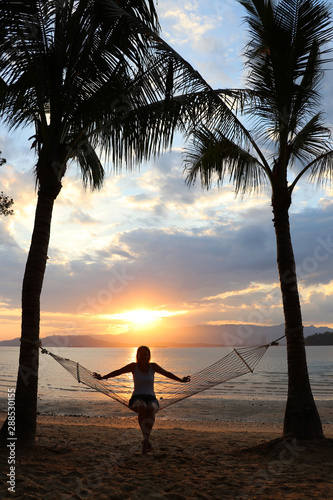 beautiful girl on the hammock - Gaya Island Borneo Sabah Malaysia Asia