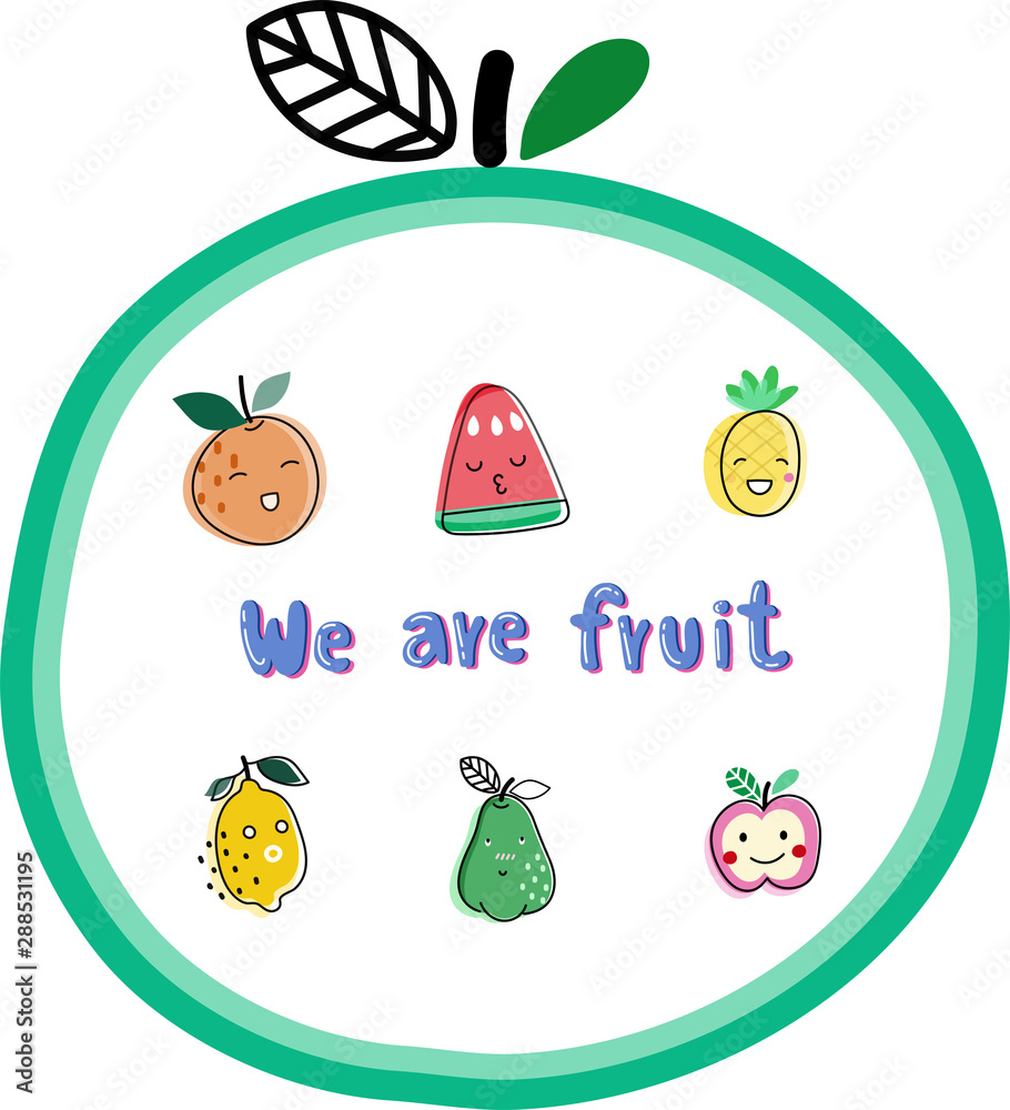 Fototapeta premium vector collection cute tropical fruit in minimal flat cartoon style