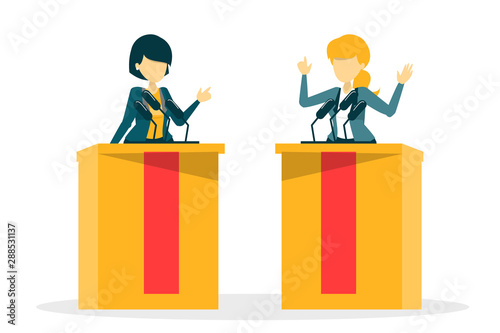 Candidate for president on debate. Female speaker