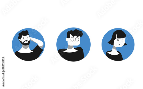 People Avatar Set Vector. Man  Woman. People User Person. Trendy Image. Comic Face Art. Cheerful Worker Avatar. Round Portrait. Cute Employer. Flat Cartoon Character Illustration