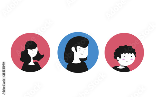 People Avatar Set Vector. Man  Woman. People User Person. Trendy Image. Comic Face Art. Cheerful Worker Avatar. Round Portrait. Cute Employer. Flat Cartoon Character Illustration