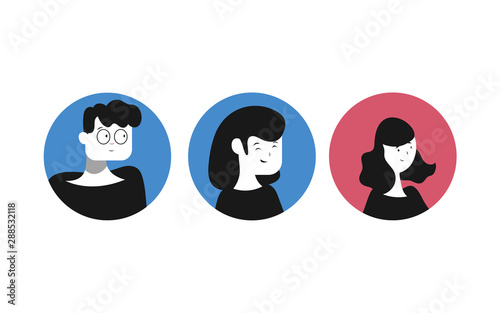 People Avatar Set Vector. Man  Woman. People User Person. Trendy Image. Comic Face Art. Cheerful Worker Avatar. Round Portrait. Cute Employer. Flat Cartoon Character Illustration
