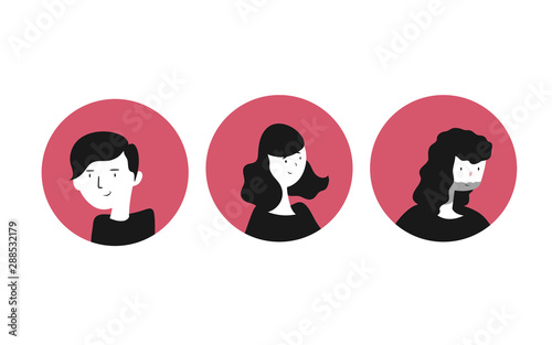 People Avatar Set Vector. Man  Woman. People User Person. Trendy Image. Comic Face Art. Cheerful Worker Avatar. Round Portrait. Cute Employer. Flat Cartoon Character Illustration