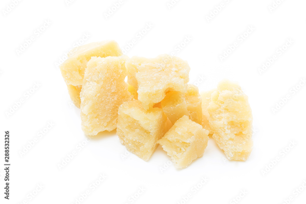 Parmesan cheese pieces isolated