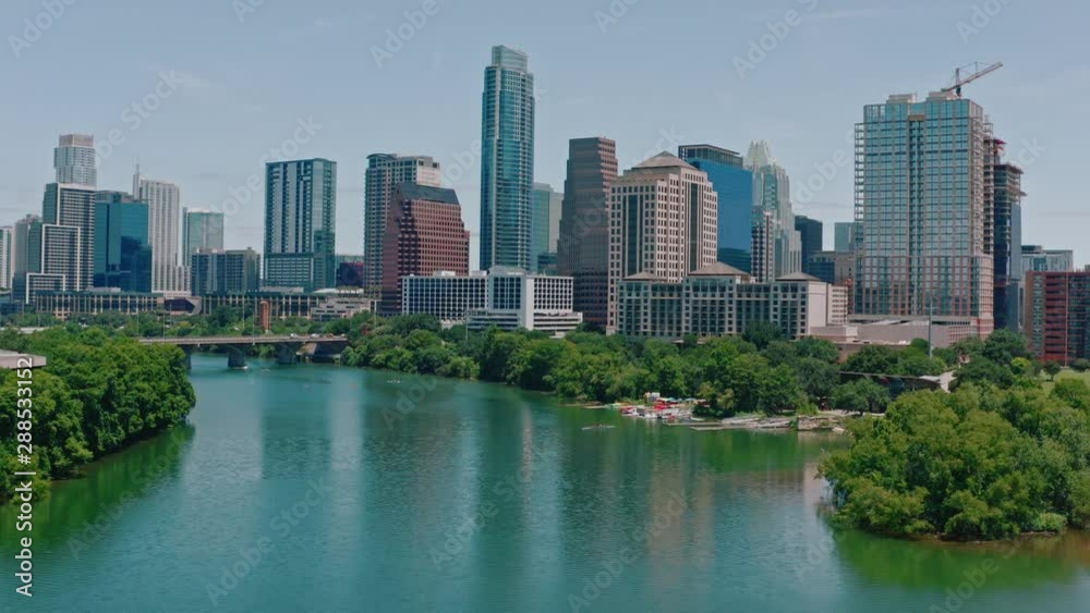 Austin Skyline, slowly rising and approaching Aerial Austin Skyline, slowly rising and approaching Aerial