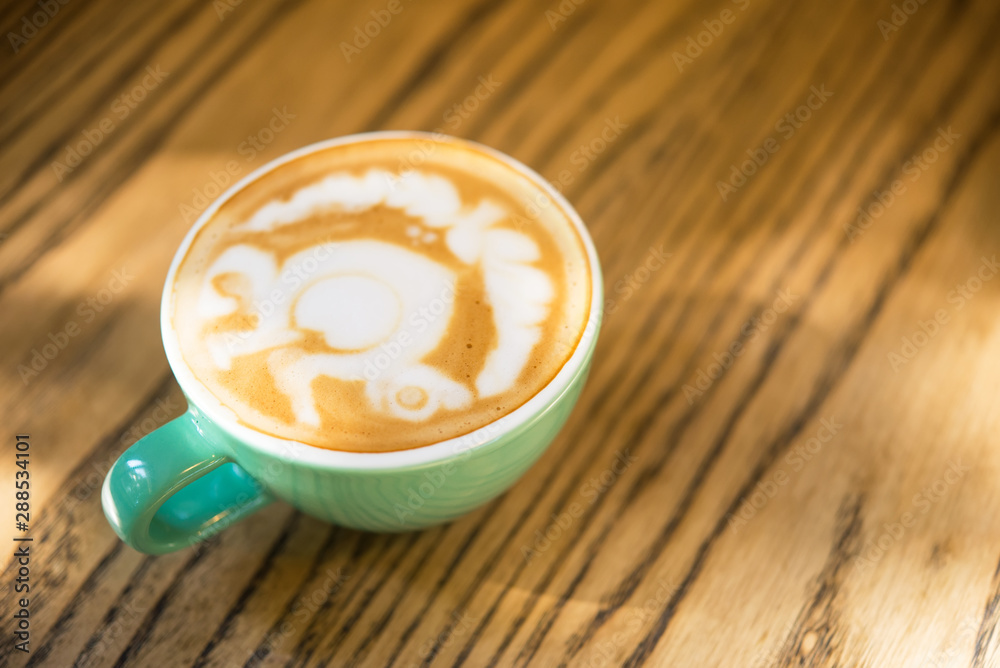 Italian cafe, turquoise color of cappuccino coffee cup Italian cafe, turquoise color of cappuccino coffee cup