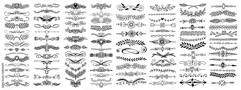 Plakat doodle szkic ręcznie rysunek dzielnik, liście i rozkwitać projekt