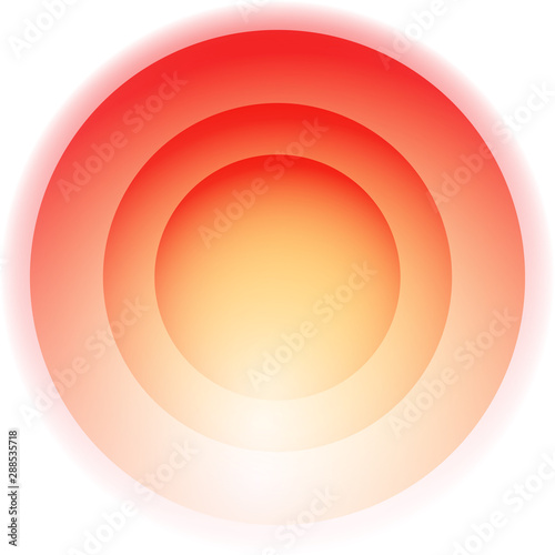 Shiny, blurry radial, radiating circles, rings. Concentric colorful circle element. Vibrant, vivid circular design