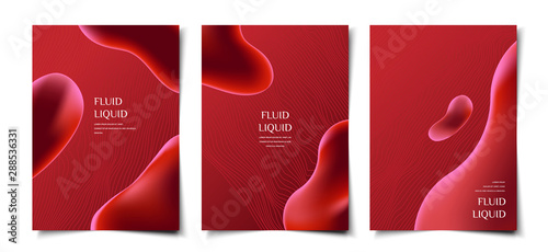 Set of 3d elegant red liquid abstract cover, poster, banner, wallpaper design template