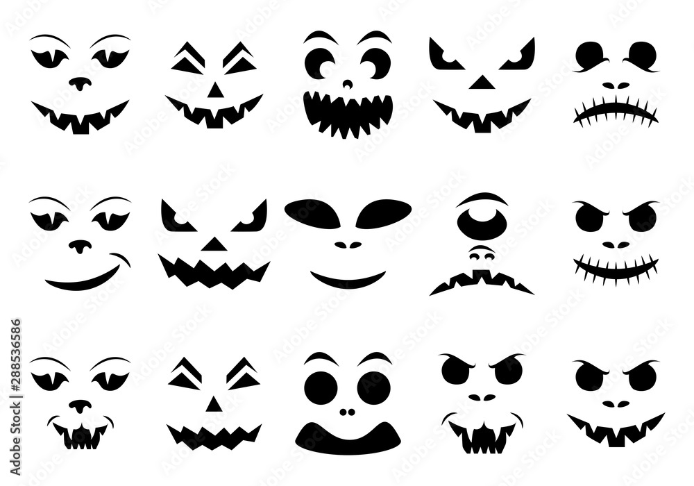 Naklejka premium Set of illustrated cartoon jack-o-lantern silhouettes.