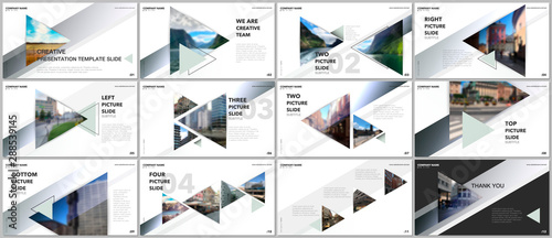 Minimal presentations design, portfolio vector templates with triangles and triangular elements. Multipurpose template for presentation slide, flyer leaflet, brochure cover, report, advertising.