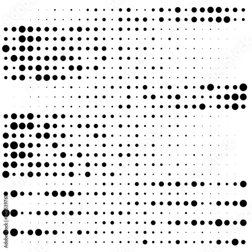 Random dots, dotted lines. Stripes of circles half-tone illustration. Speckle, stipple pattern. Sporadic, erratic flecks, specks. Halftone pattern. Polka dots, screentone. Sprinkle, strew freckles