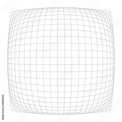 3D convex spherical, globe, orb protrude distortion, deformation on lines grid, mesh. Bulge, bloat, inflate sphere. Bulb, bump or swell effect wire-frame. Dilate intersect lines. Distend warp matrix