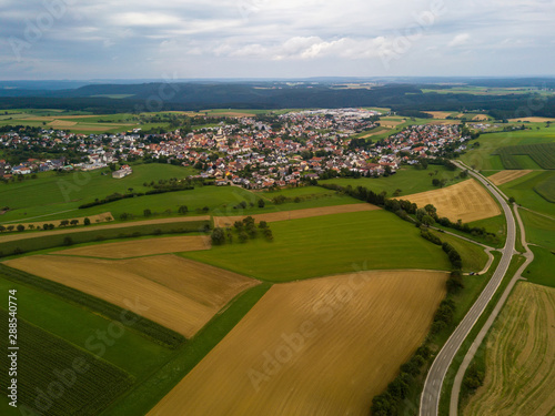 Aerial view on the municipality of Emmingen-Liptingen on the Hegaualb near Lake Constance in Germany