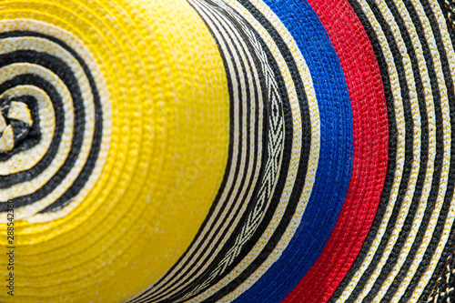 Traditional Colombian hat with the colors of the national flag, top view photo