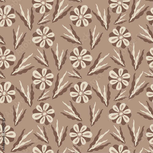 Seamless flower pattern. Flat botanical ornament with minimalistic elements. Simple vector . Vintage pastel noble colors.