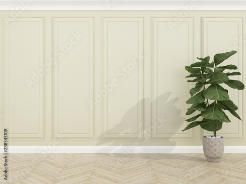 classic cream wall with wood floor and fiddler,3d render