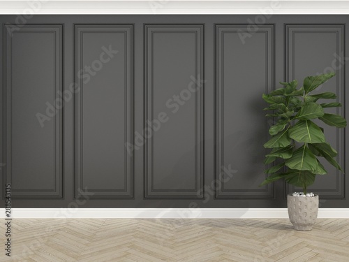 Fototapeta Naklejka Na Ścianę i Meble -  classic black wall with wood floor and Fiddle,3d render