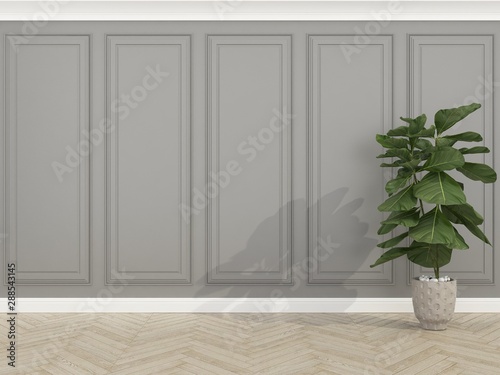 classic grey wall with wood floor and fiddle,3d render