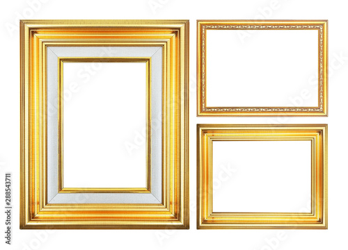 gold picture frame isolated on white