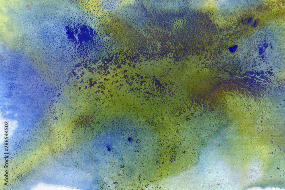 Hand drawn abstract watercolor texture background. Colorful technique aquarelle. Blue, yellow white