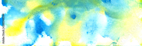 Hand drawn abstract watercolor texture background. Colorful technique aquarelle. Blue, cyan, green, white yellow