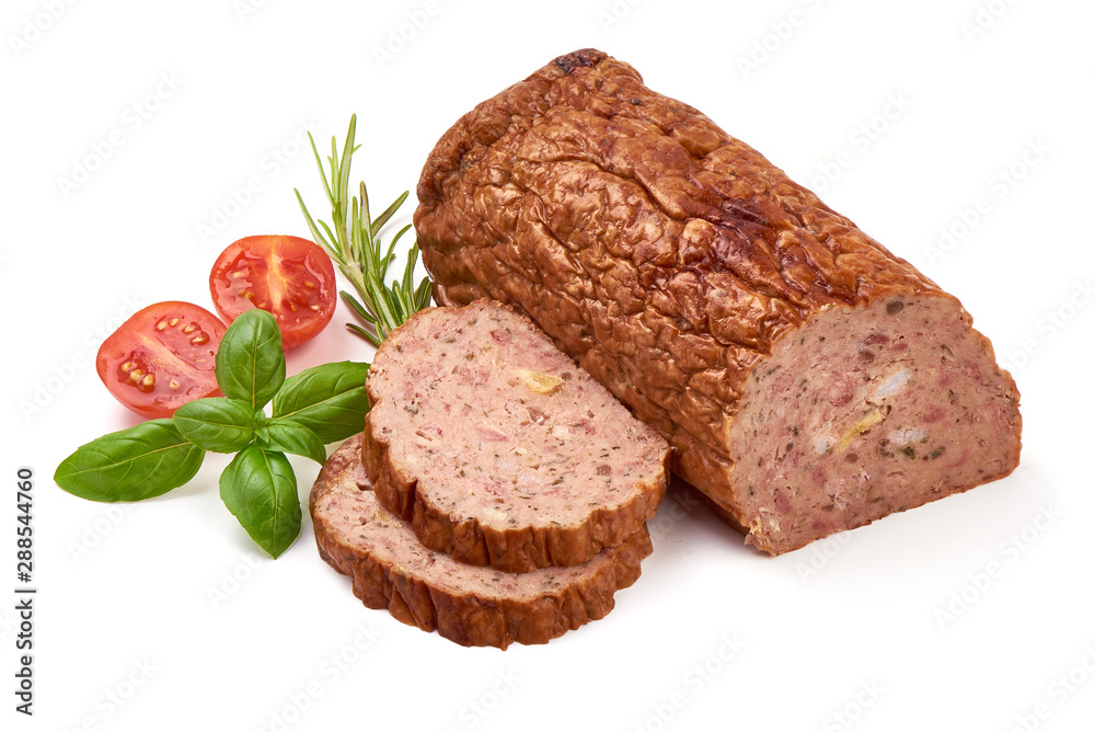 German meatloaf, isolated on white background