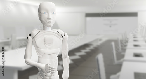 robot in big room with comp...