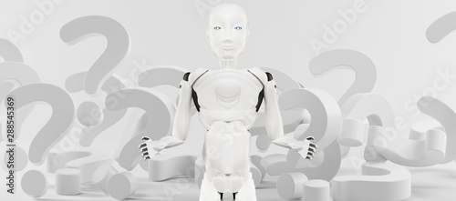 question marks and robot 3d...
