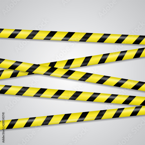 Restricting, danger, caution yellow band vector illustration, isolated on white. Police or construction cordon plastic ribbon to forbid trespassing for life safety, to procure normal services function