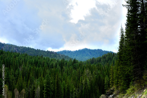 Landscape Nature Travel Blue Sky Mountain Tourism Scenic Panorama Peak Forest Pine Trees Green Siberia