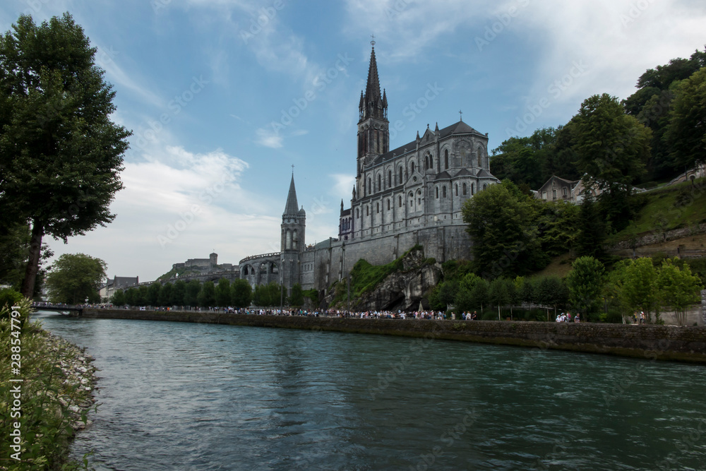 View of the Basilica of Lourdes in France View of the Basilica of Lourdes in France